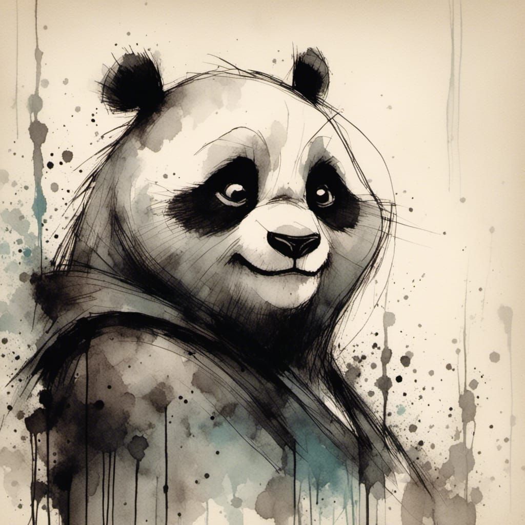 Kung Fu Panda in Charcoal and Ink Style