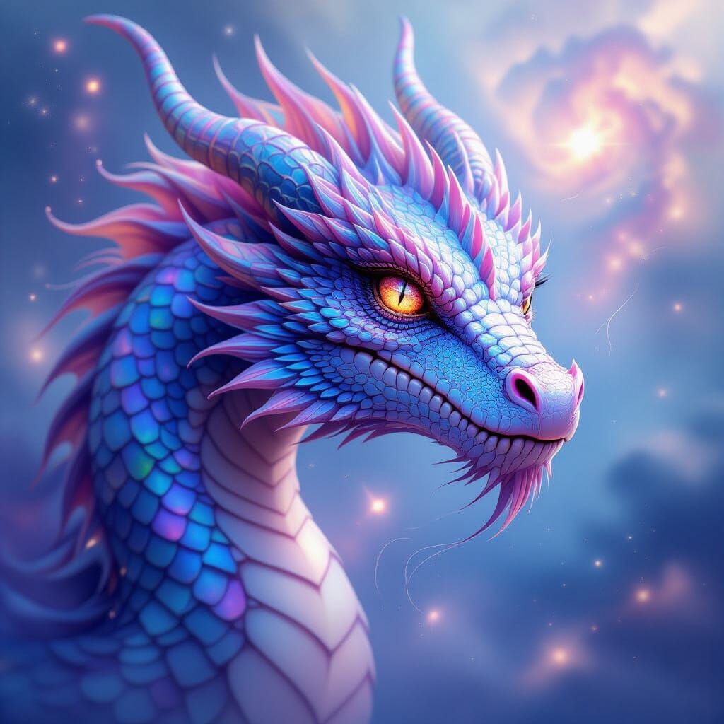 Celestial Dragon Portrait with Iridescent Scales