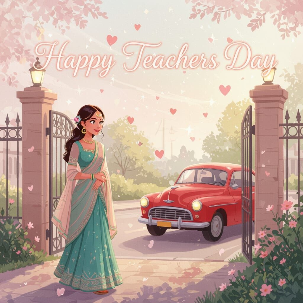 South Asian Woman Celebrates Teachers Day: Dreamy Art