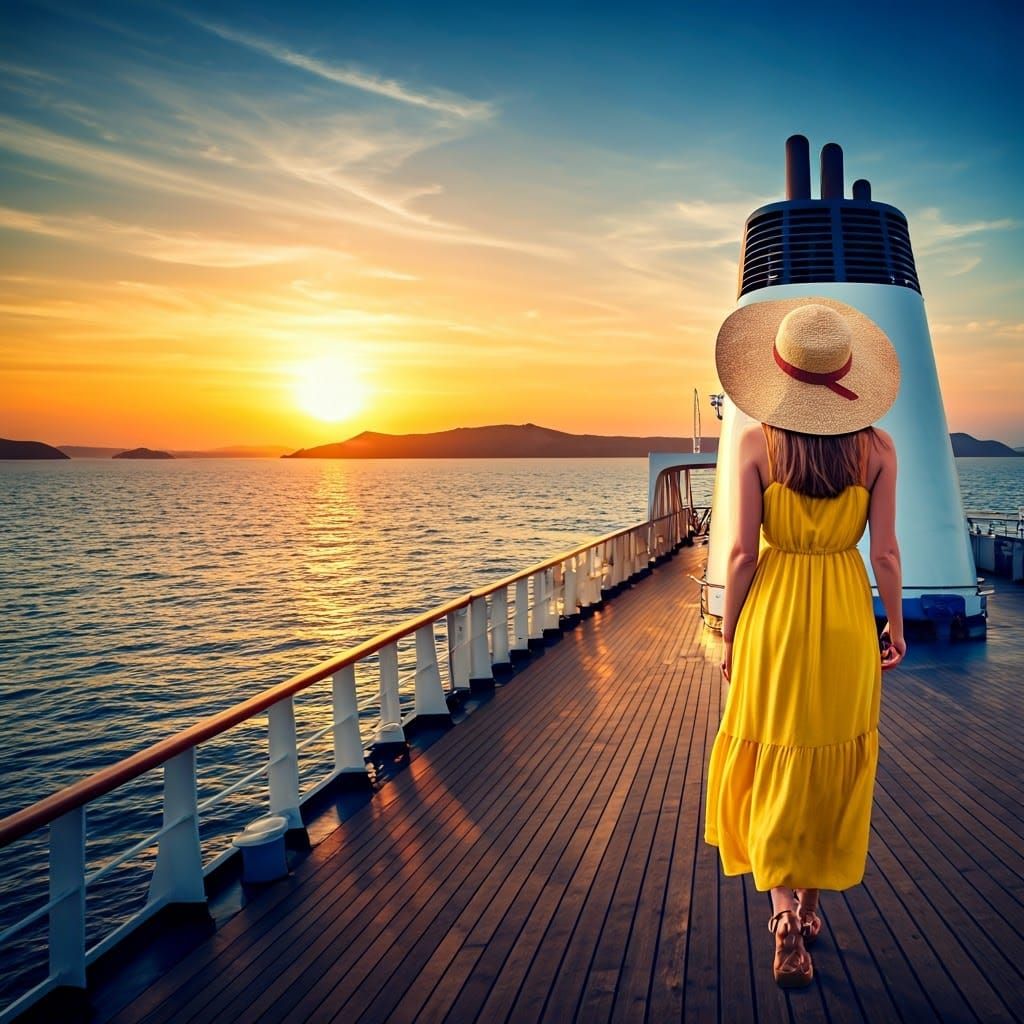 Aegean Sunset Ferry Ride in Hyperrealistic Style