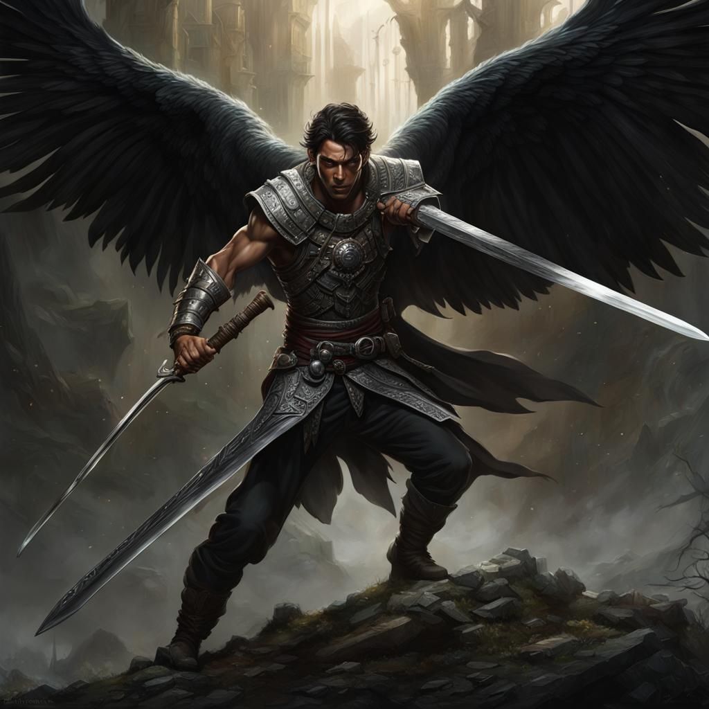 Young Warrior with Sword in Dark Fantasy Style