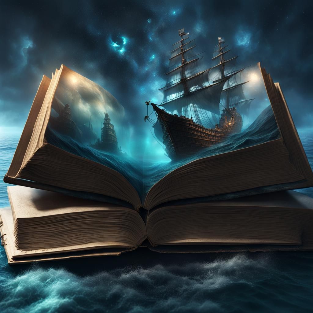 Nebula Sea and Pirate Ship in Giant Book