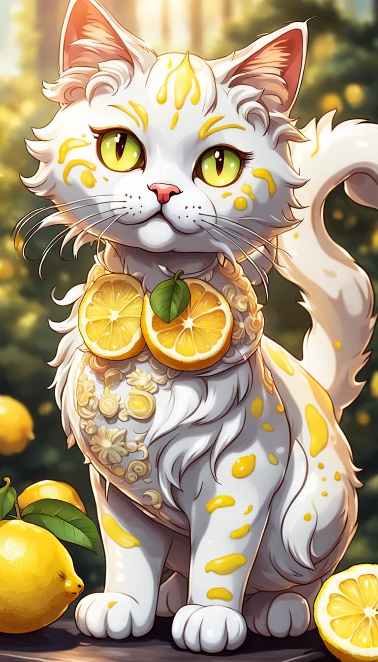 Lemon and Whipped Cream Cat in Semi-Anime Style