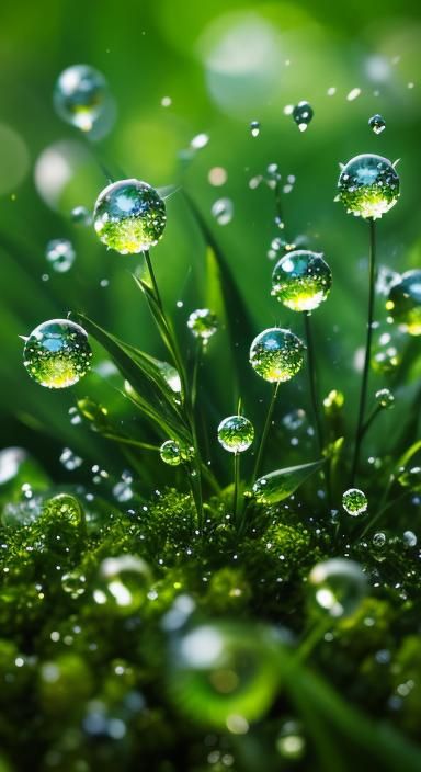 Hyperrealistic Explosion of Drops in Green Forest