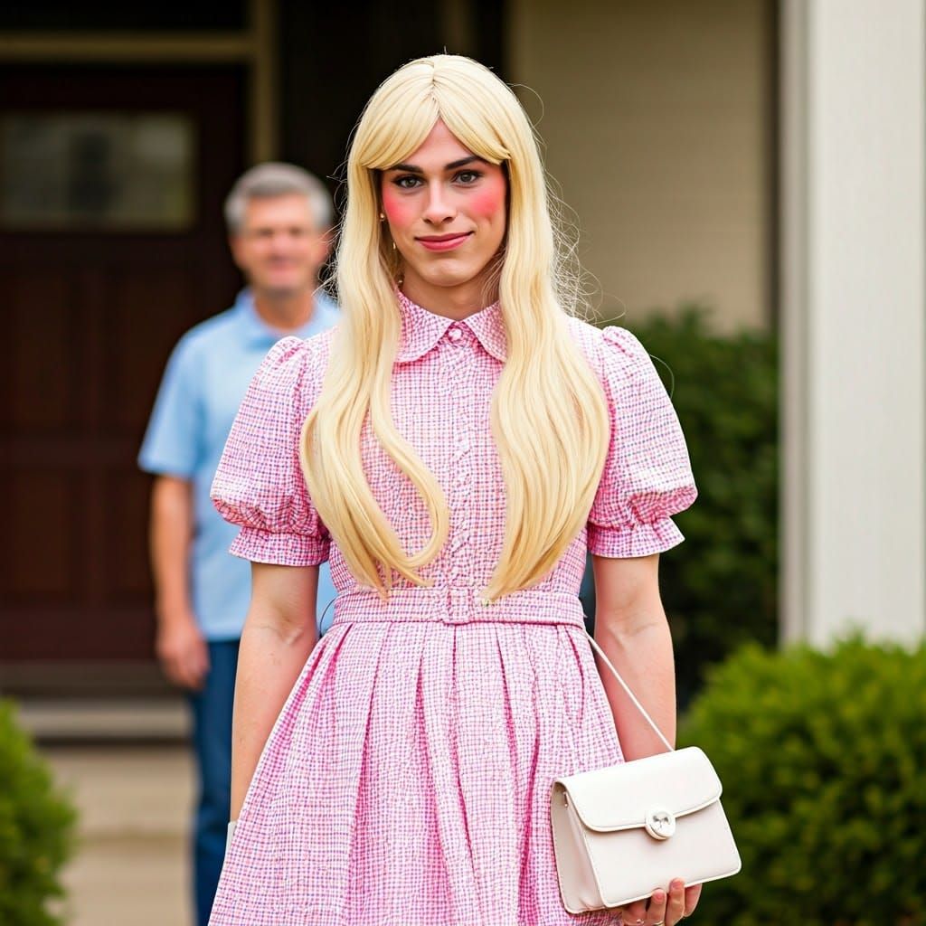 Young Man Embracing His Feminine Side in Cozy Family Moment