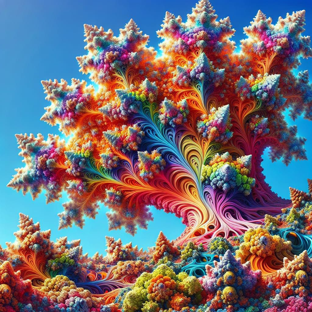 Vibrant Fractal Tree and Coral Reef Collage