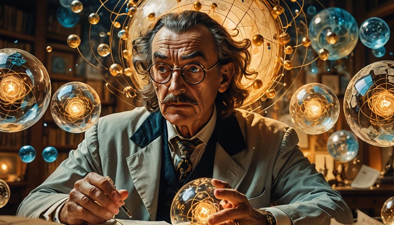 Surreal Scientist Gazing at Ethereal Orb