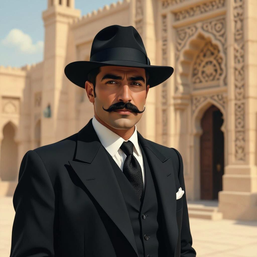 1930s Middle Eastern Man in Black Suit