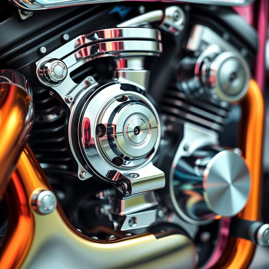 Vibrant Futuristic Motorcycle Engine Components