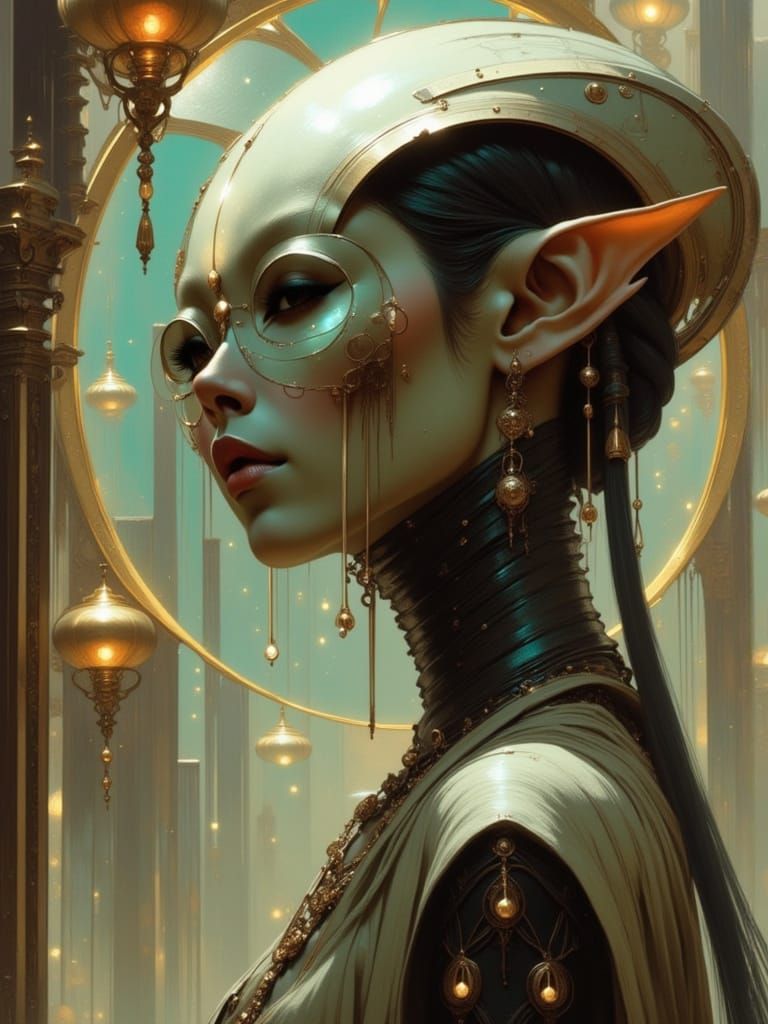 Alien Vogue Cover Portrait in Art Nouveau Goth Style