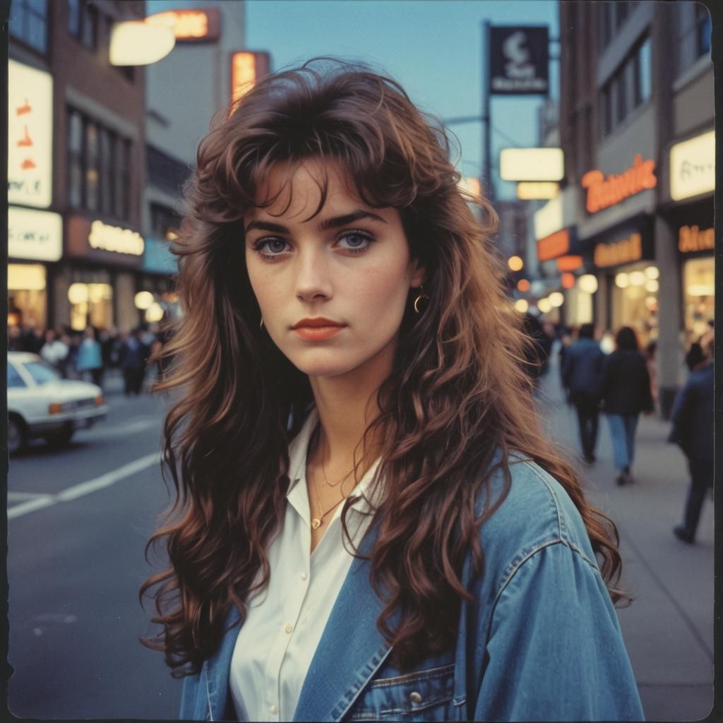 Eighties Woman with Mullet in Polaroid Style