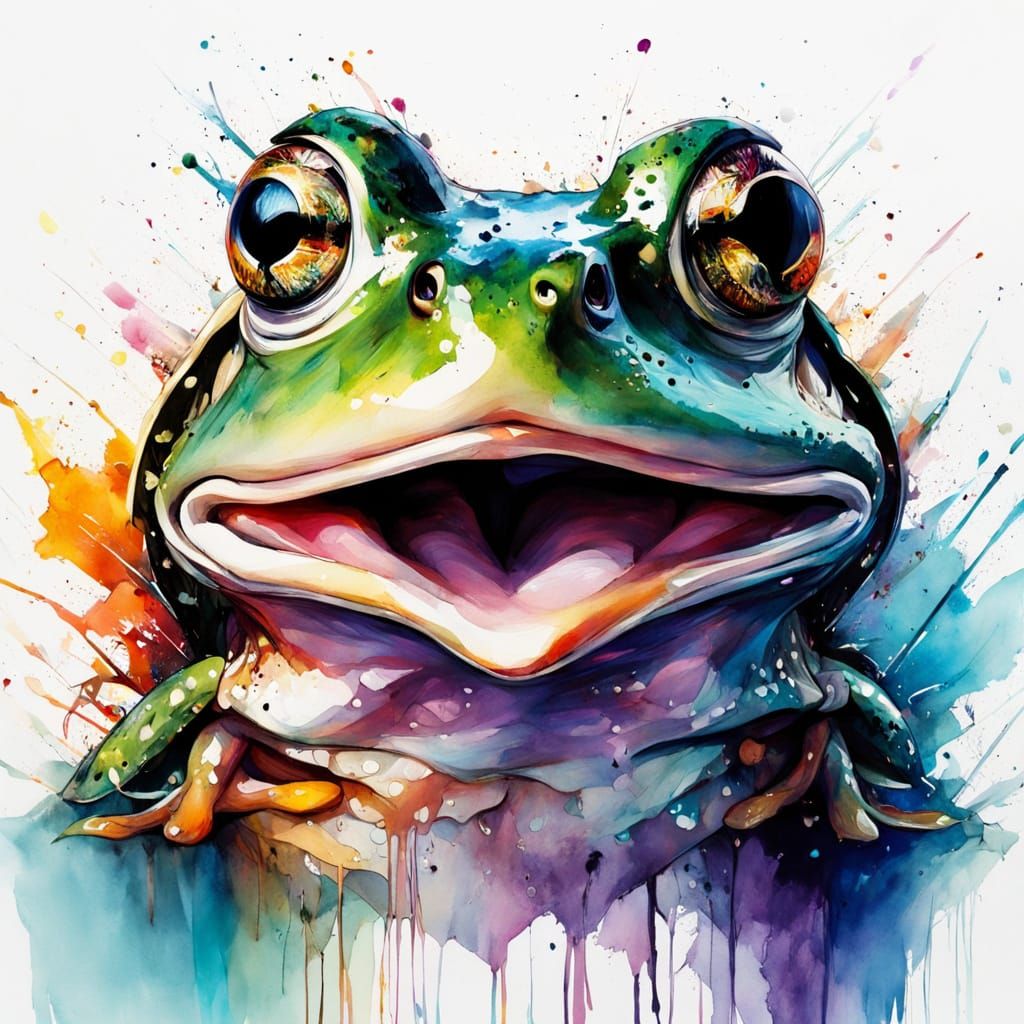 Joyful Shocked Frog in Watercolor Style
