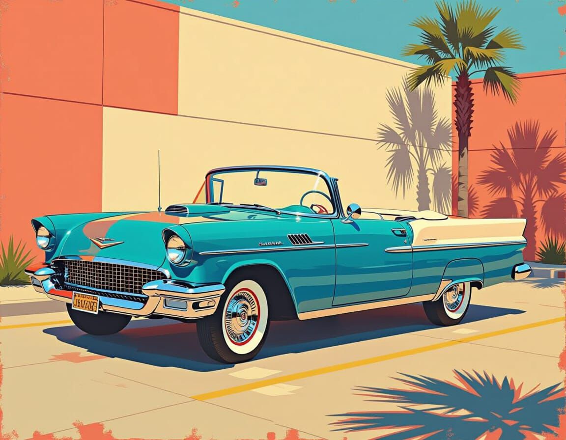 Vintage 1950s Chevrolet Convertible in Impressionistic Style