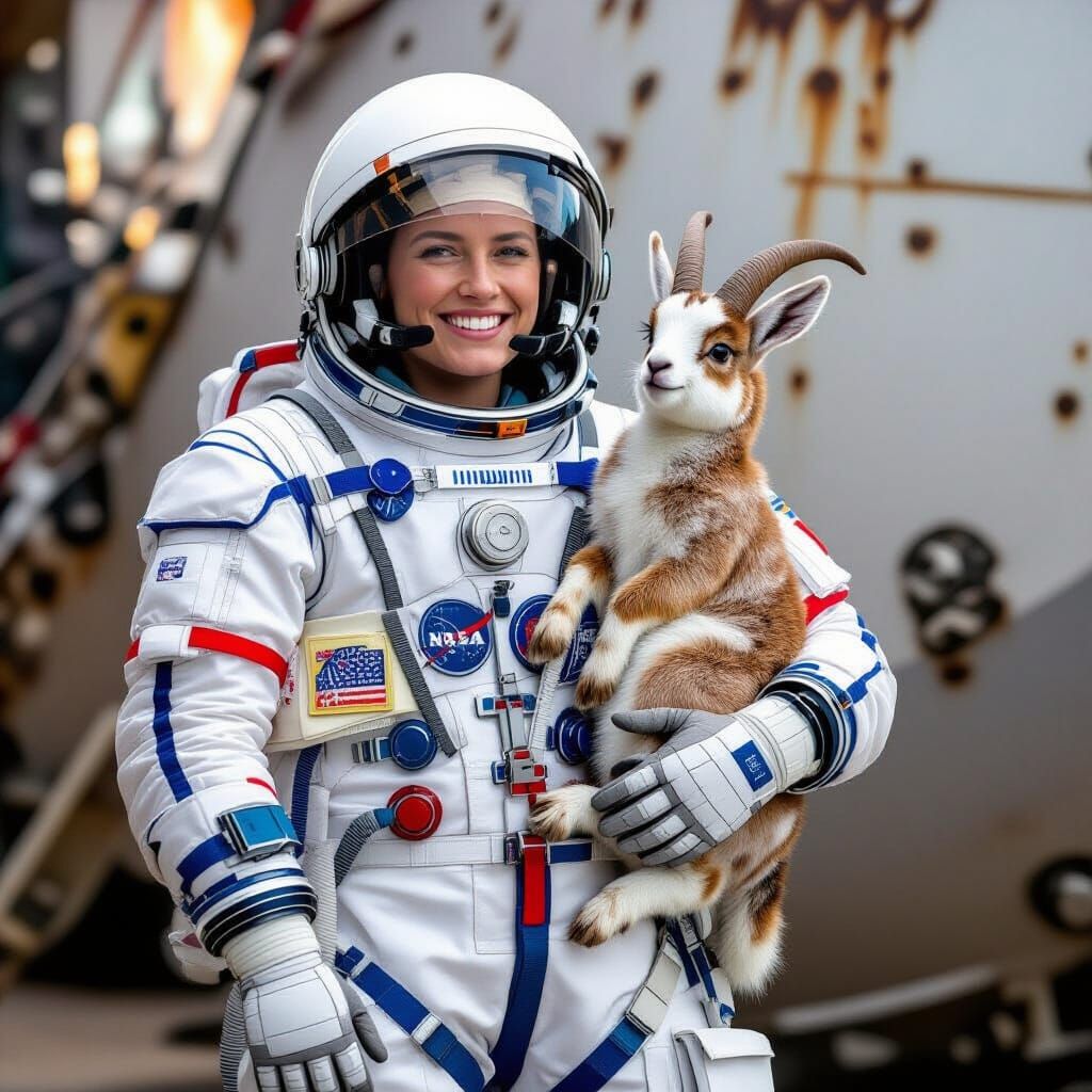 Astronaut and Goat Share a Laugh