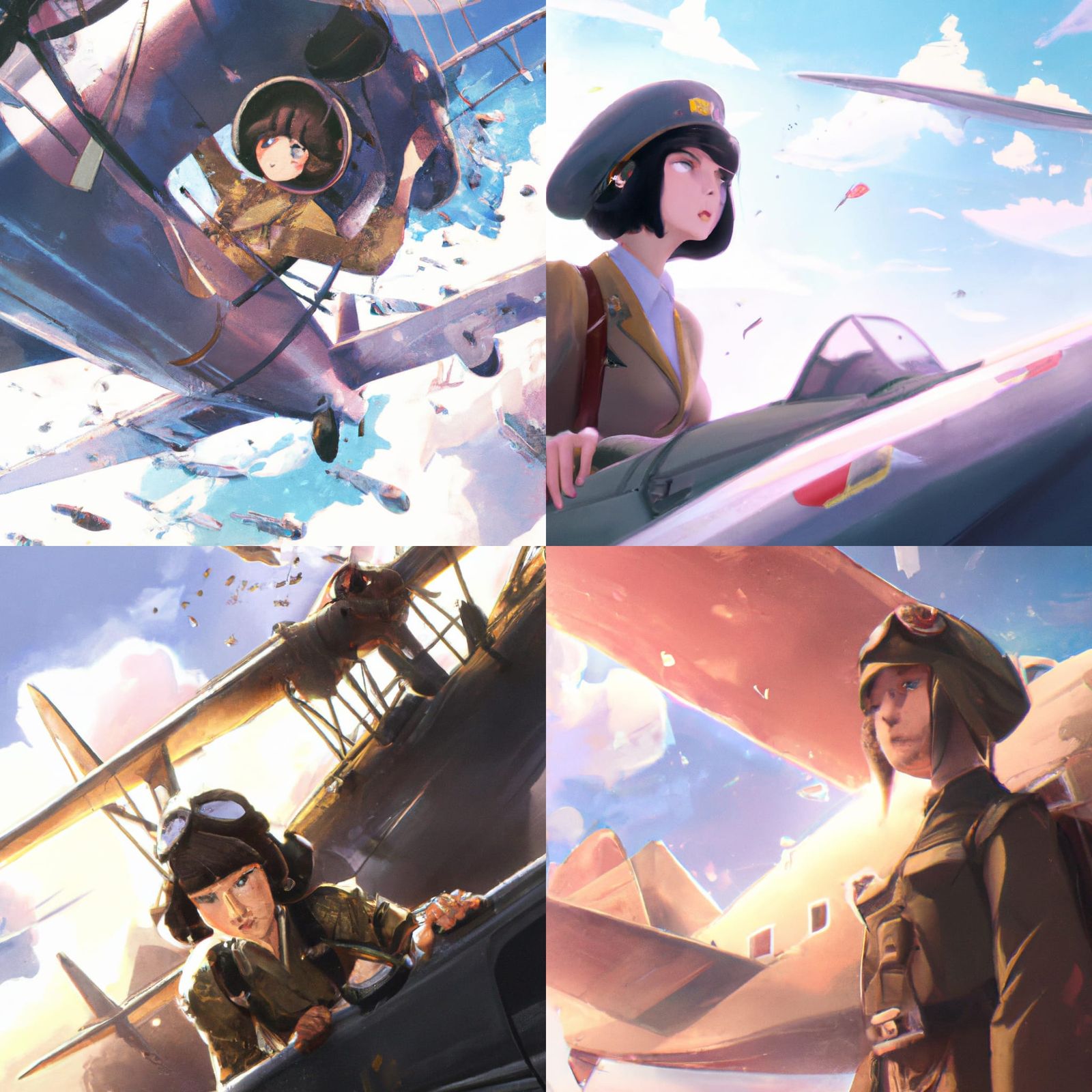 Anime Girl Pilot in Ghibli Style, Japanese WW2 Plane