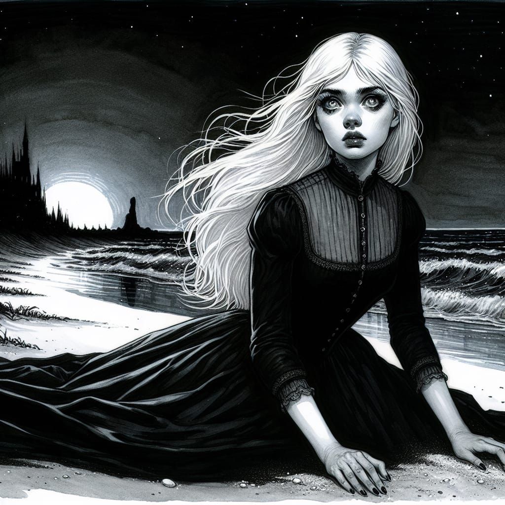 Mysterious Victorian Woman on a Haunted Beach