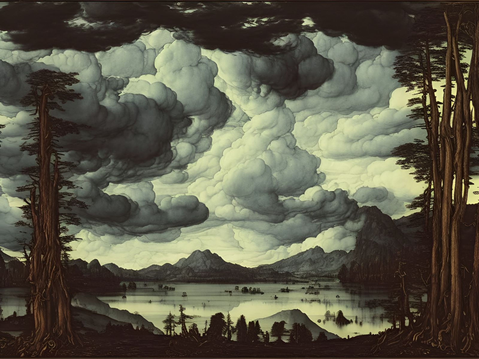 Moonlit Lake Watercolor Painting