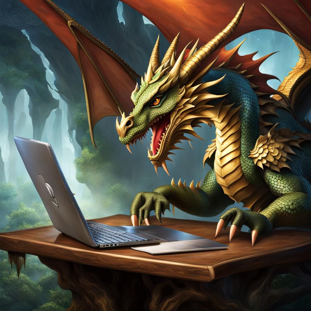 Fantasy Dragon Sending Email in Office
