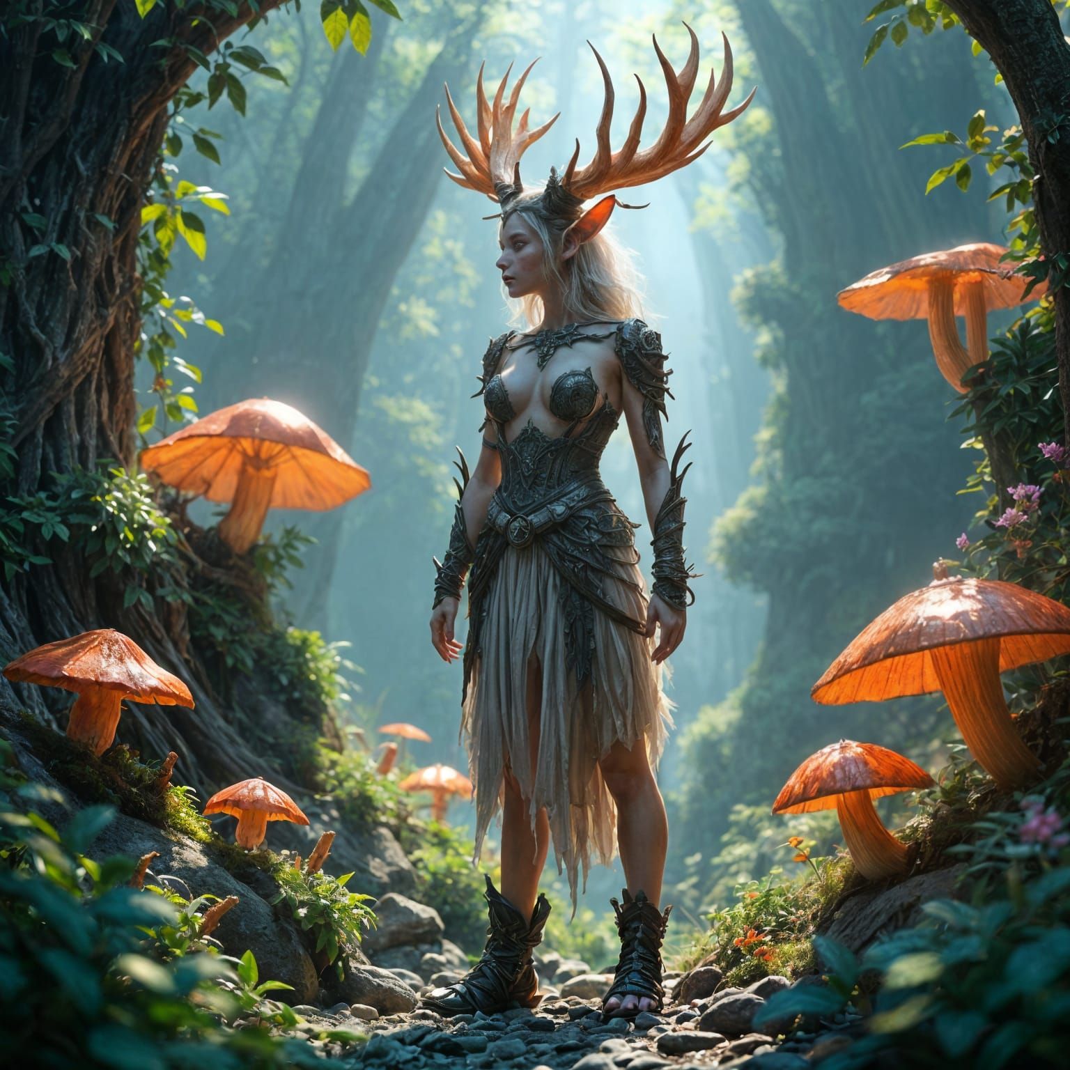 Fantasy Female Firbolg in Detailed Matte Painting