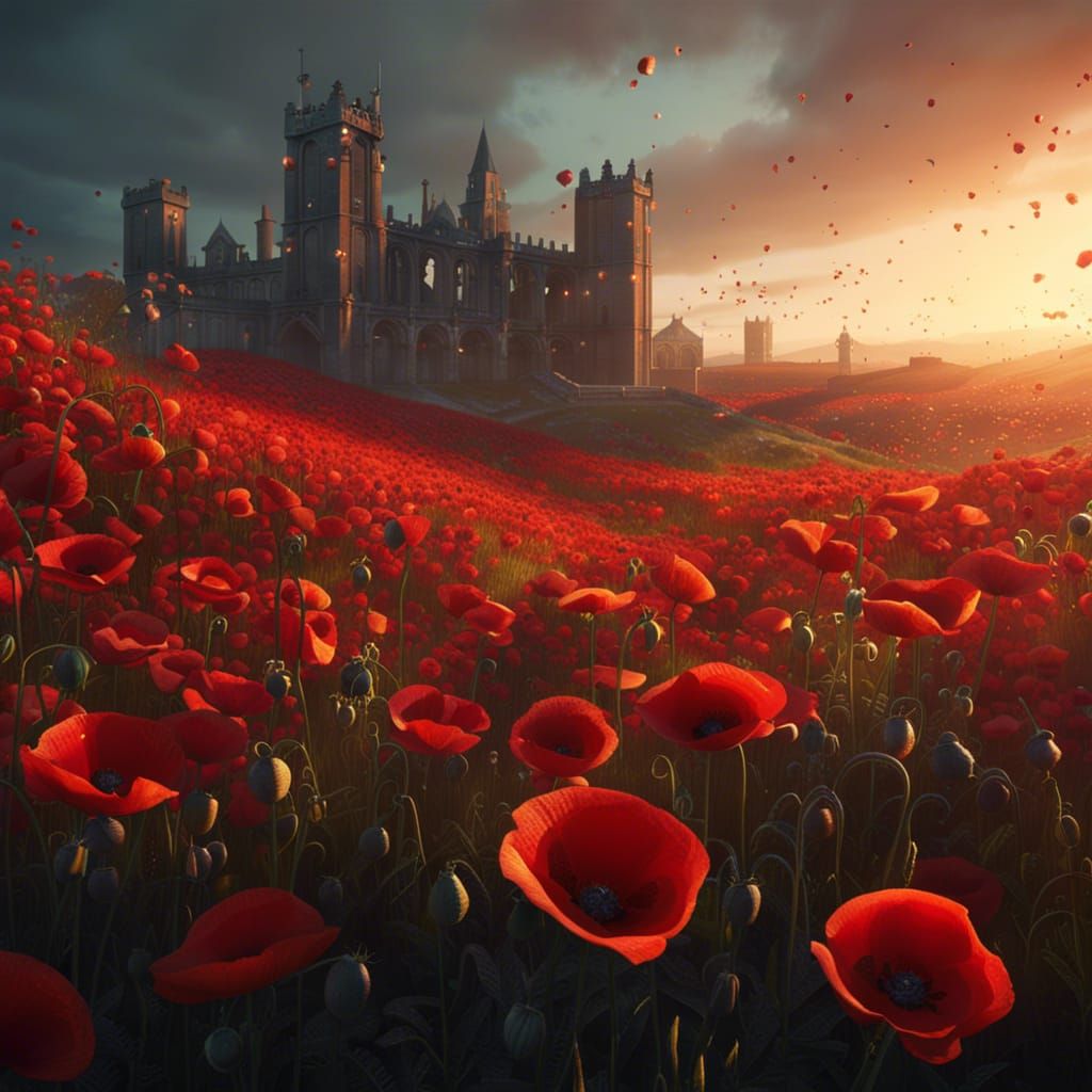Poppy Fields at Dawn: Detailed Matte Painting