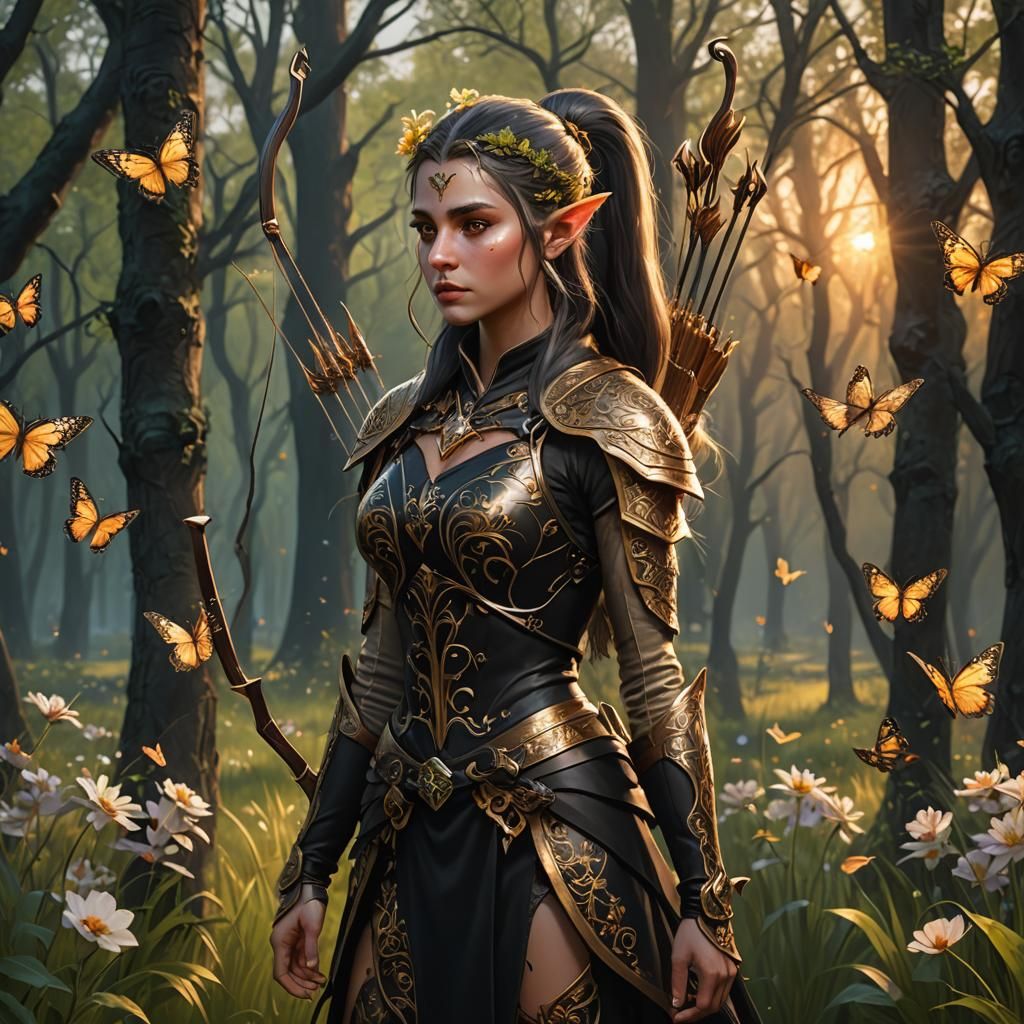 Elf Archer in Spring Woods, Matte Painting