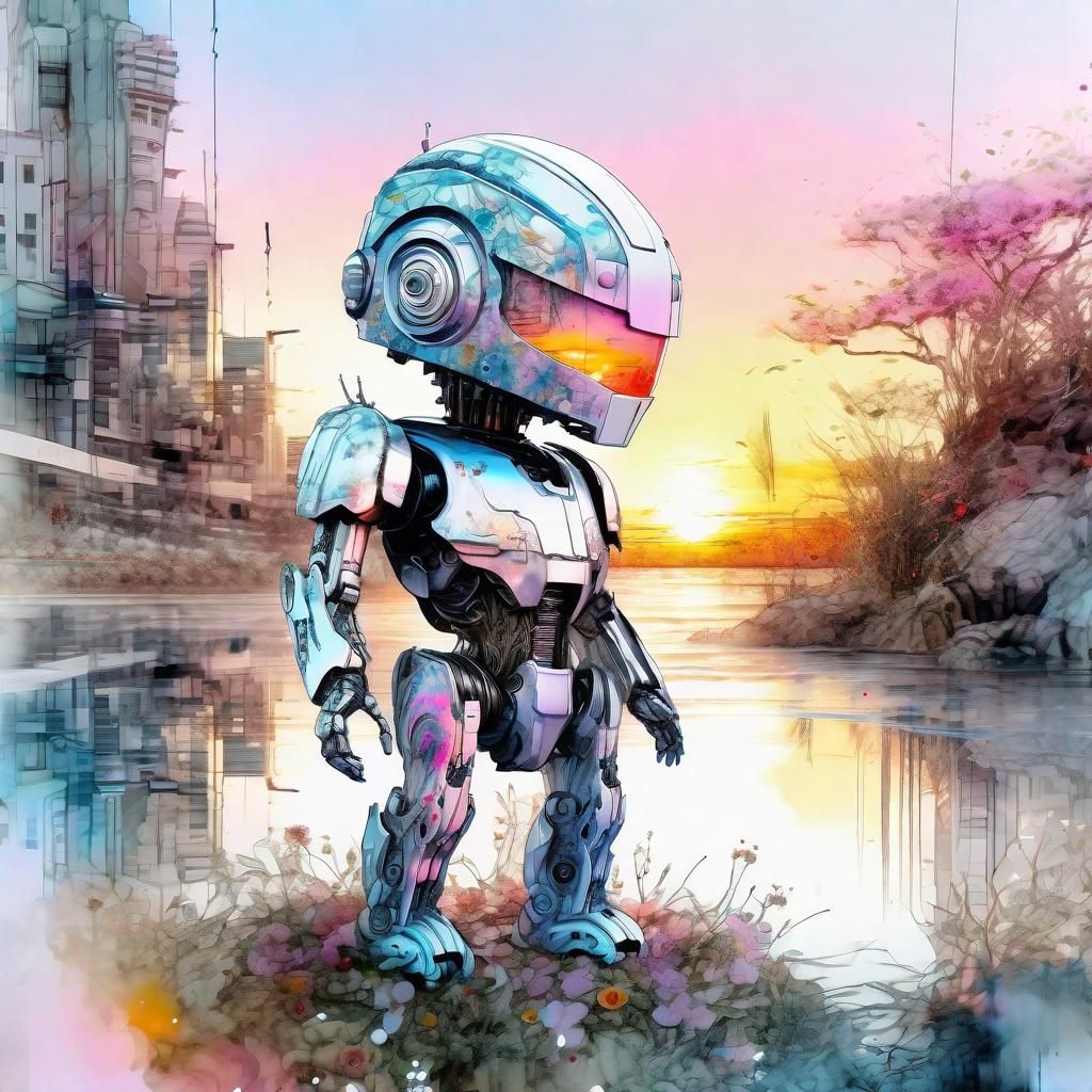 Cute Chibi ROBOCOP in Digital Watercolor