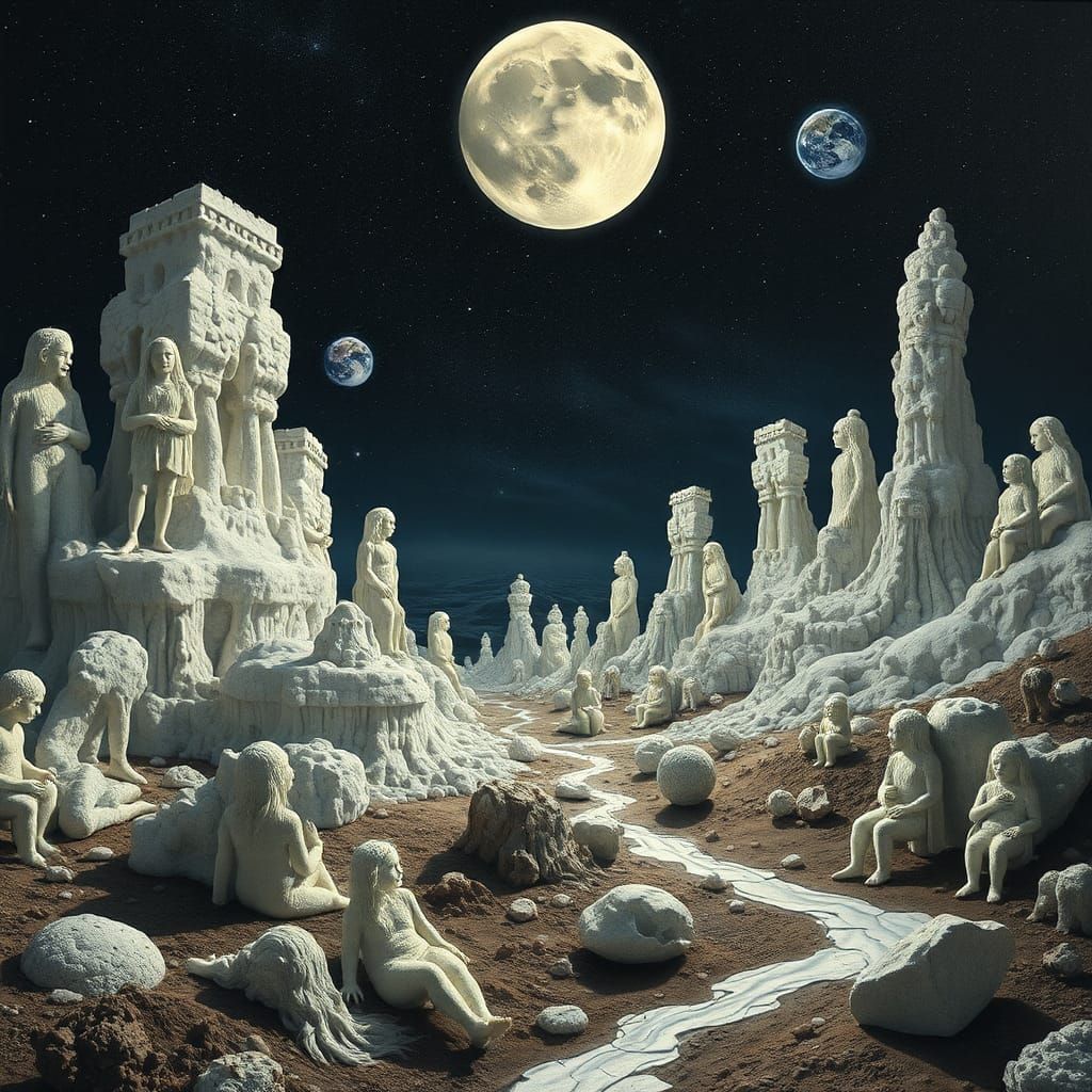 Occult Surreal Landscape of Petrified Human Forms