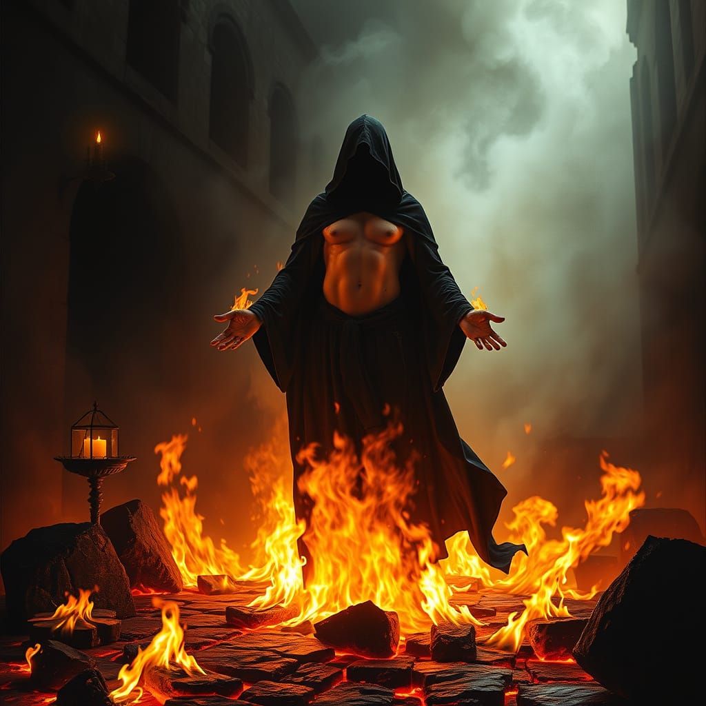 Tormented Cleric Enveloped by Blazing Inferno