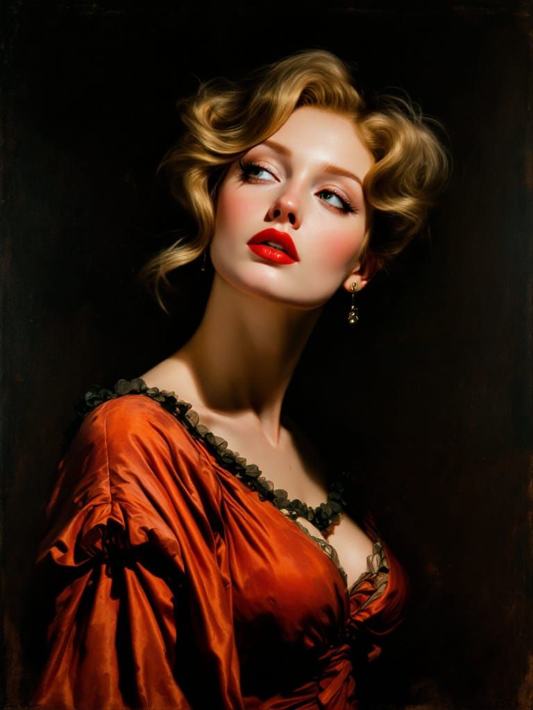 Renaissance Pin-Up Woman in Luminous Oil Glazing