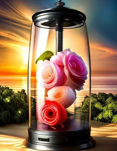 Beautiful Roses Contained Inside a Clear Glass Hurricane Lam...