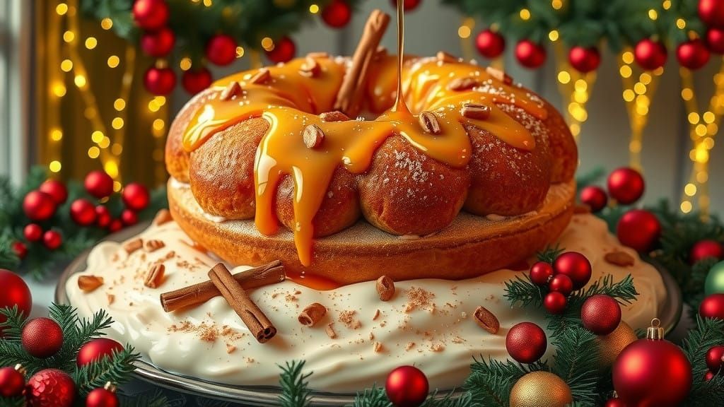 Golden Buñuelo on a Festive Holiday Table