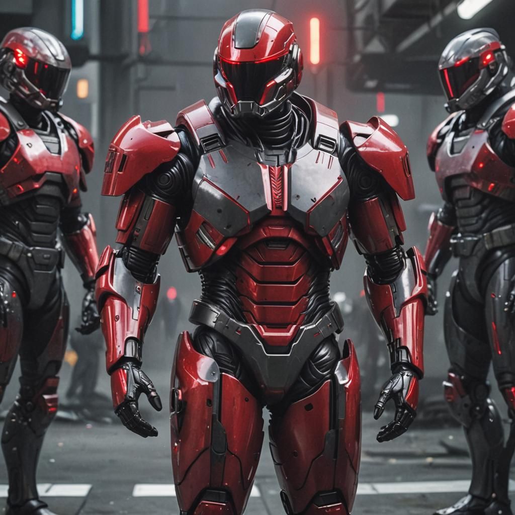 Cyberpunk Cyborg in Red Powersuit