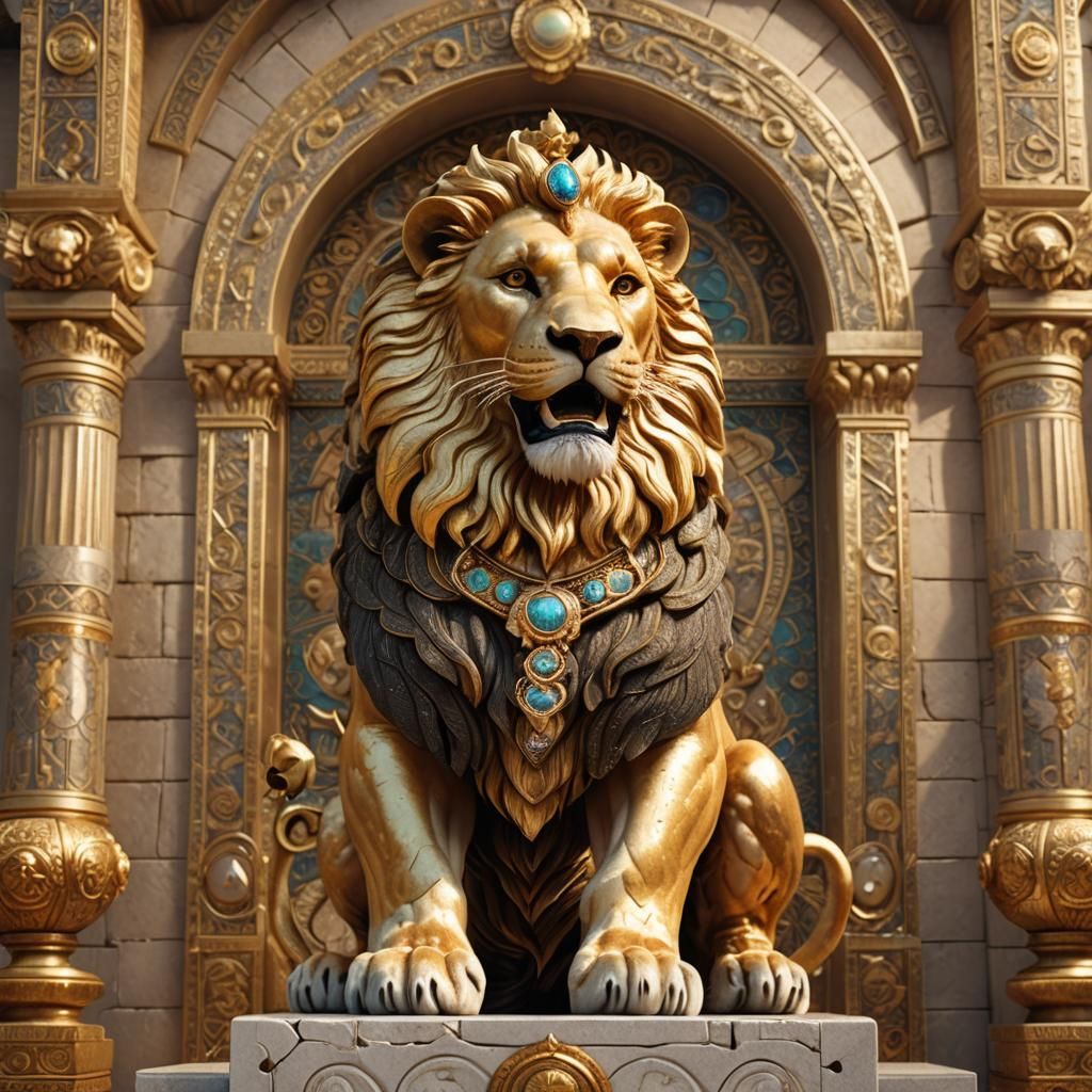 Regal Lion in Golden Hour: 3D Rendered Image