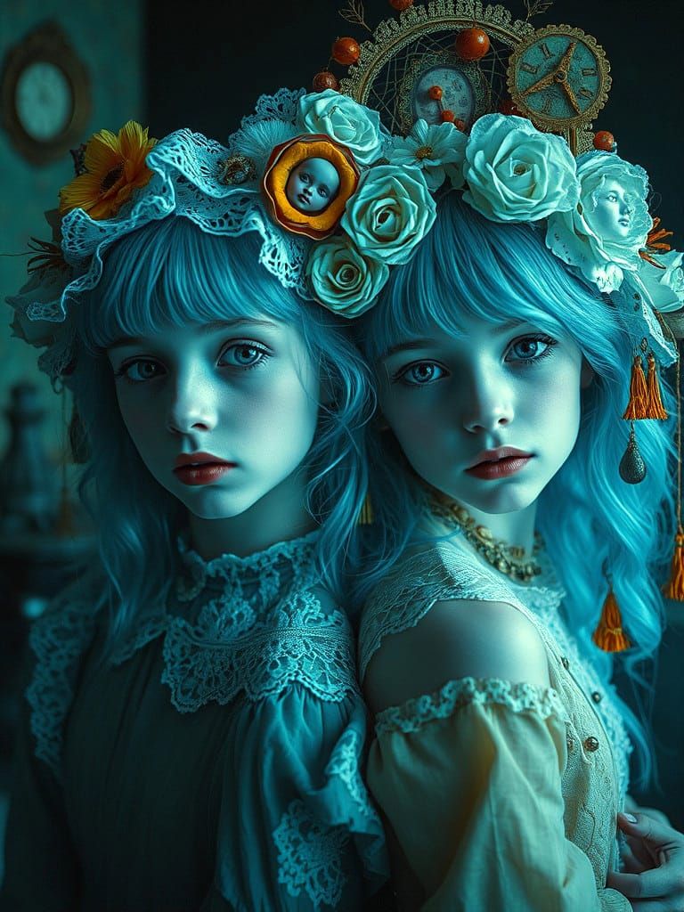 Dreamy Vintage Portrait in Soft Blue Colors