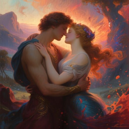 Eros and Psyche Embrace in Romantic Fantasy Art