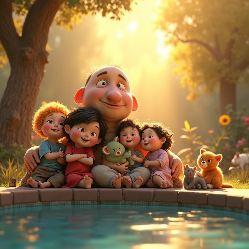 Family Portrait with Toys, Pixar-Disney Style