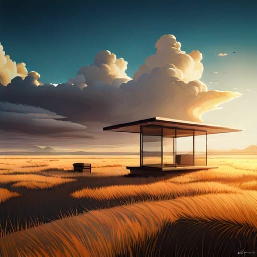 Open Air Rest Stop in Desolate Grassland by Hiroshi Nagai