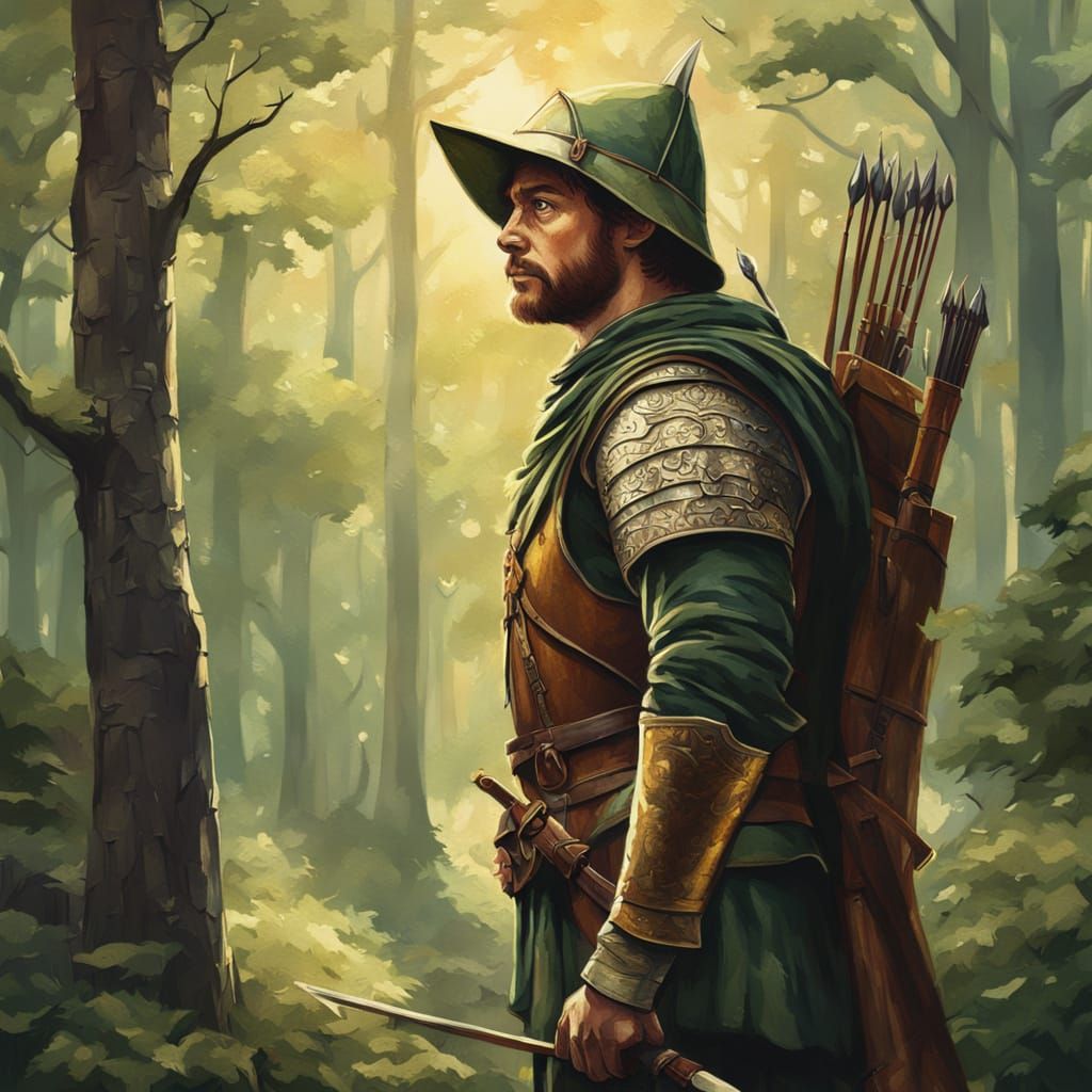 Robin Hood in Forest Medieval Illustration