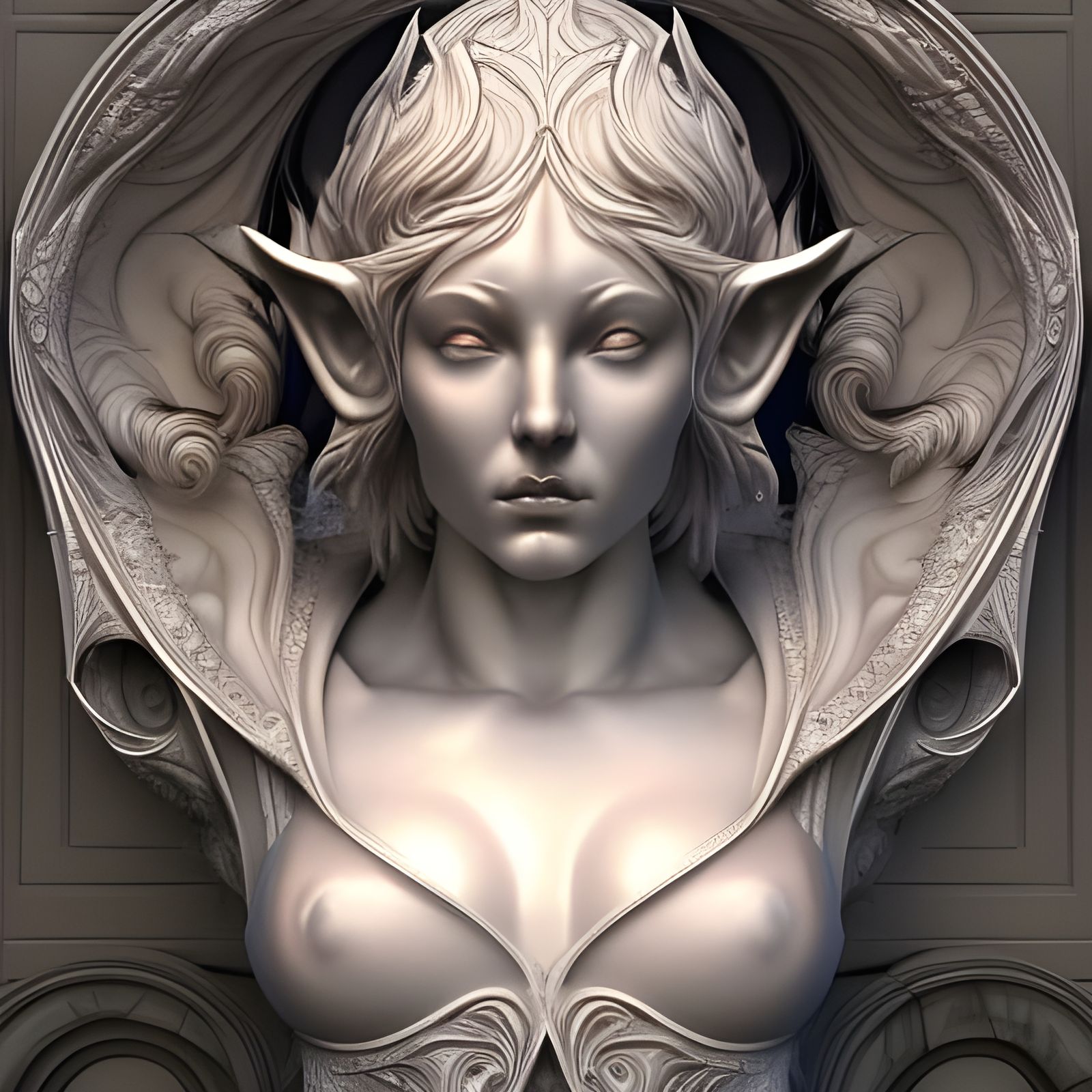 Renaissance Astral Elf Marble Sculpture with Frost Magic