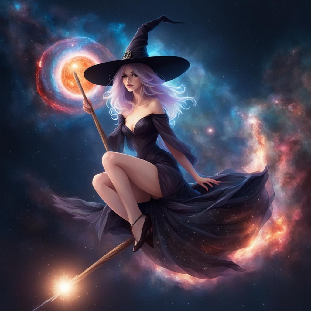 Witch Girl Travels Universe in Front of Supernova