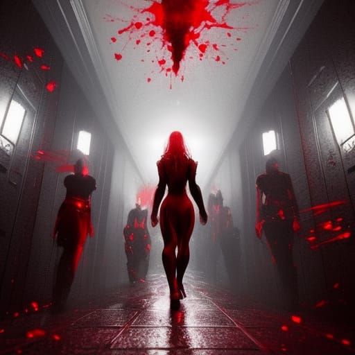 Dark Fantasy: Woman Leads Men in Hallway