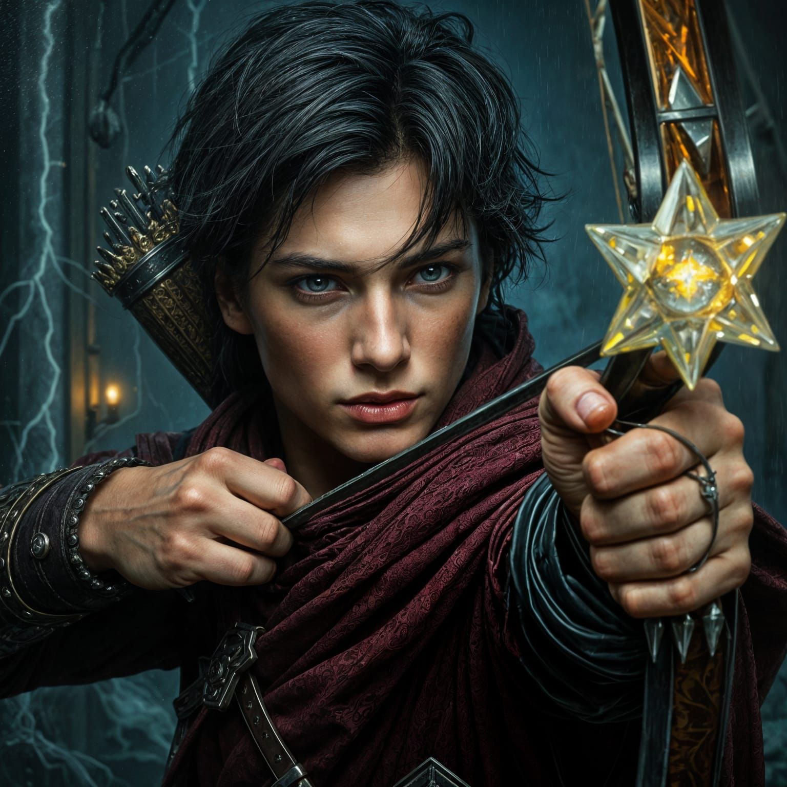 Dark Magic Archer in Medieval Style Oil Painting