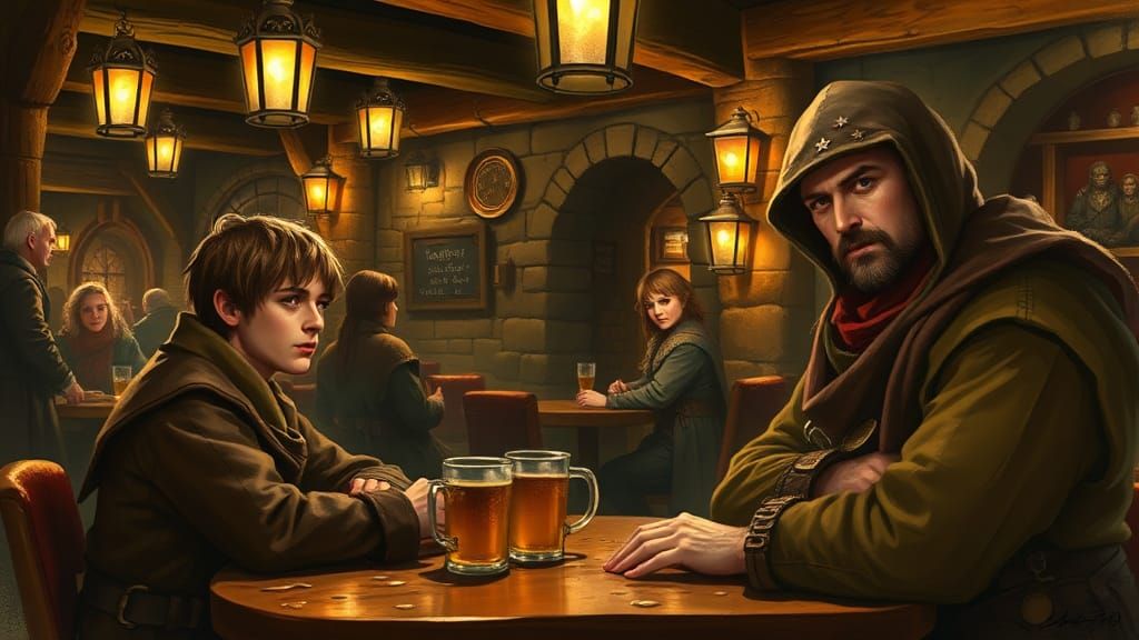 Frodo, Samwise, and Aragorn Meet in the Prancing Pony