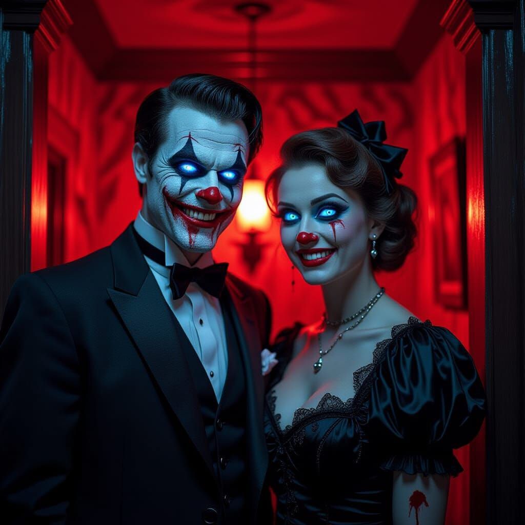 Gothic Horror Portrait with Bloody Figures and Red Glow