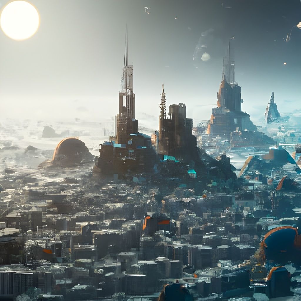 Bustling Sci-Fi City on Icy Pluto
