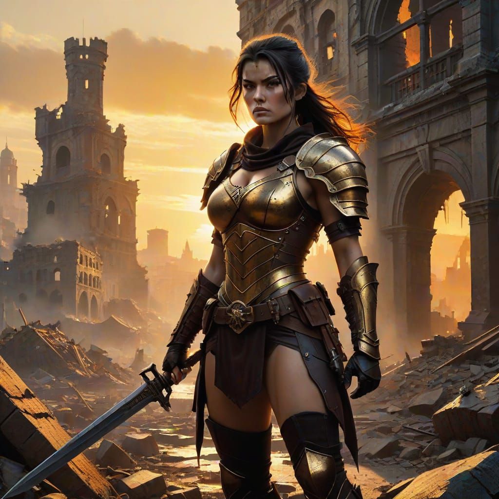 Warrior Woman in Ruins: Frazetta-Inspired Fantasy Art