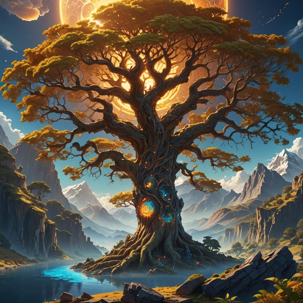 Glowing Tree at Edge of Flat Earth in Fantasy Art