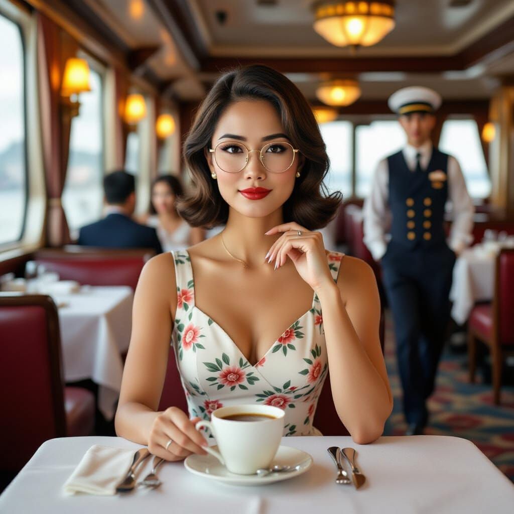 Filipino Woman in Cruise Ship Restaurant, Art Nouveau Style