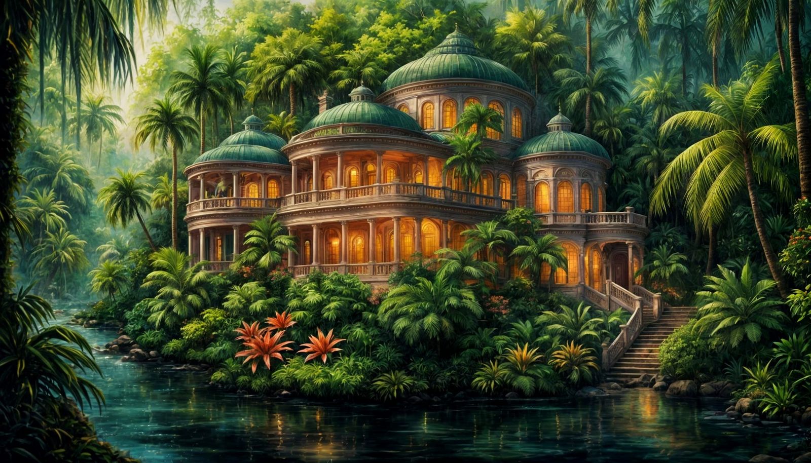 Rainforest Mansion on Island Oasis: Photorealistic Fine Art