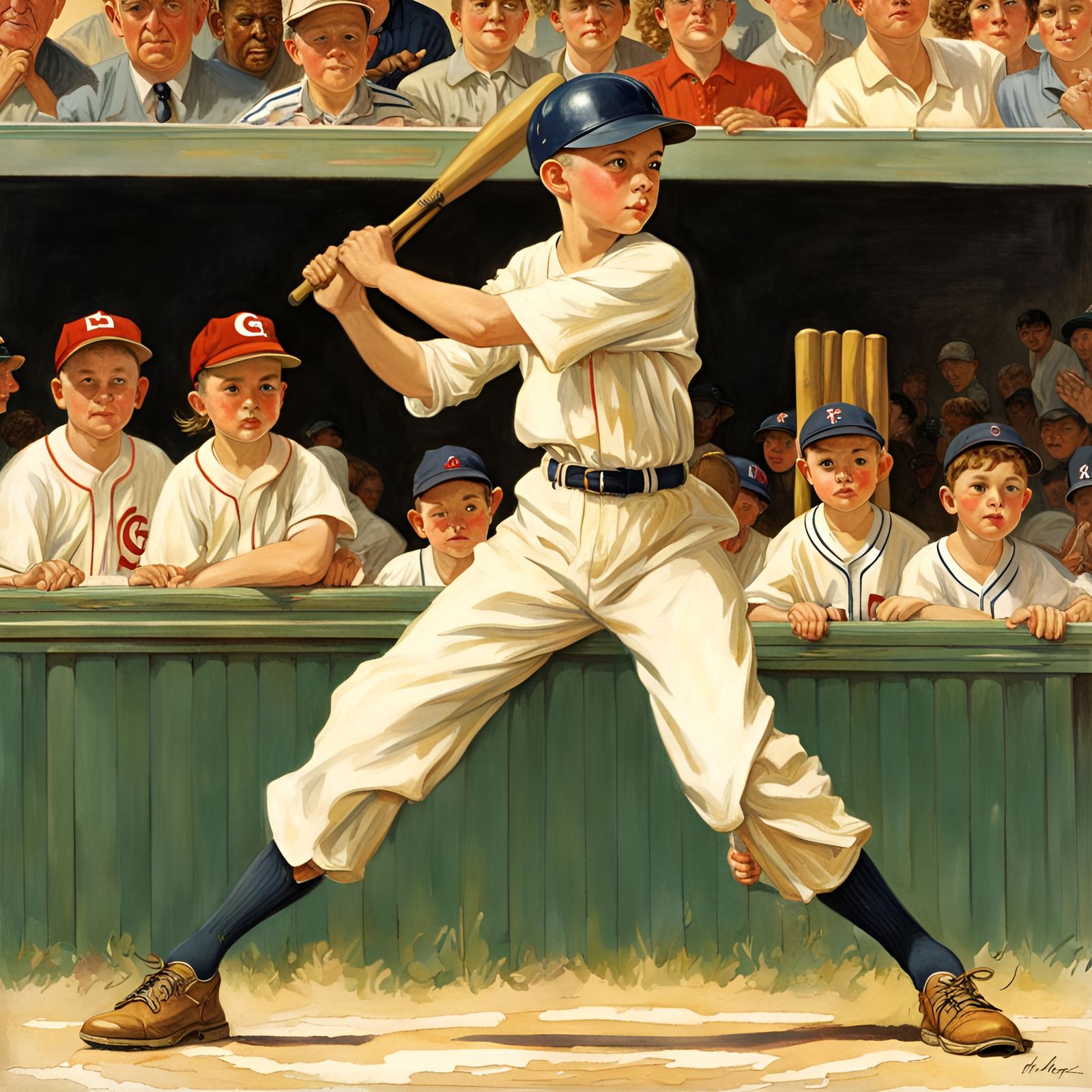 Little League Player at bat, 1930s, art by Norman Rockwell